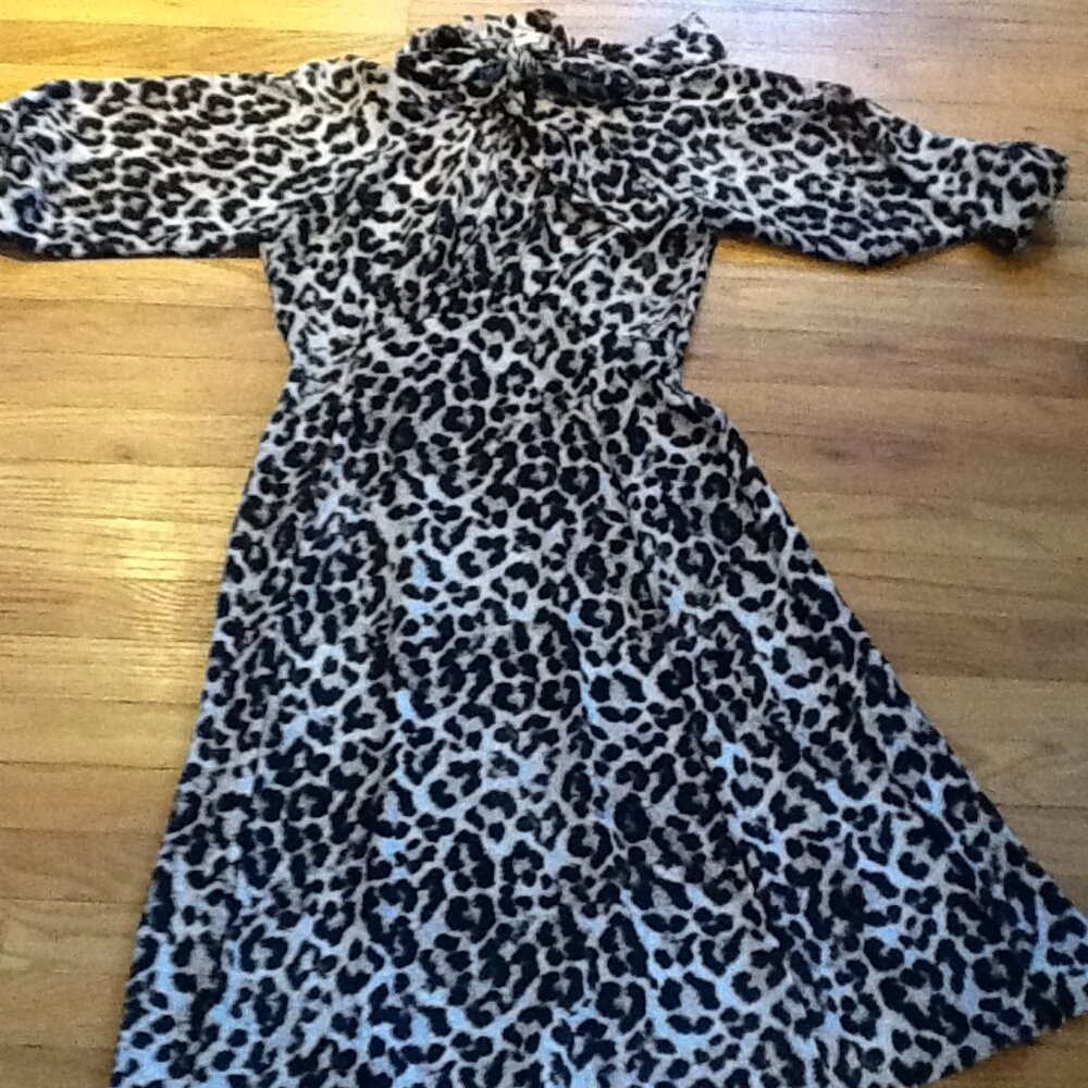 Calvin Klein Leopard Dress with Tie Collar